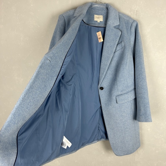 LOFT plus size 16 light blue coat mid length wool blend lined one button NEW - Picture 11 of 13